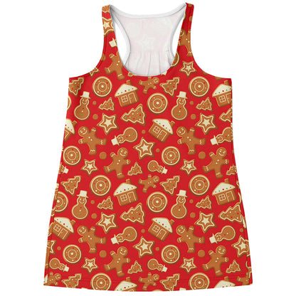 Xmas Gingerbread Pattern Print Women's Racerback Tank Top