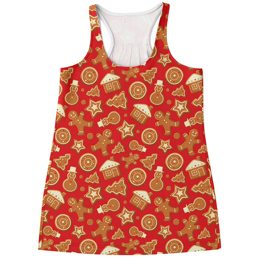 Xmas Gingerbread Pattern Print Women's Racerback Tank Top