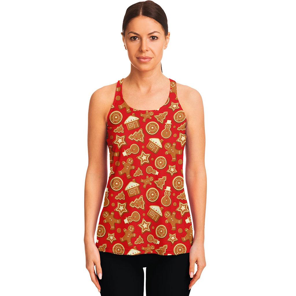 Xmas Gingerbread Pattern Print Women's Racerback Tank Top