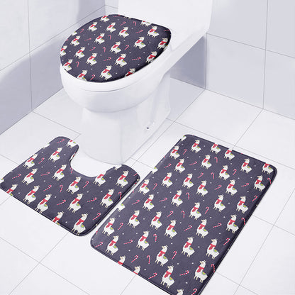 Xmas Llama Pattern Print 3 Piece Bath Mat Set