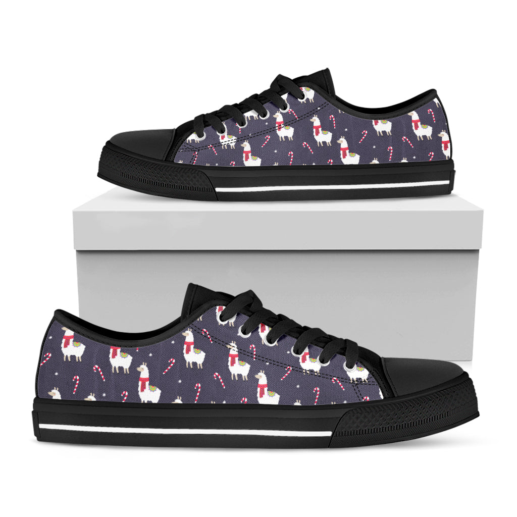 Xmas Llama Pattern Print Black Low Top Shoes