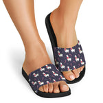 Xmas Llama Pattern Print Black Slide Sandals
