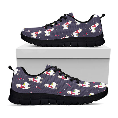Xmas Llama Pattern Print Black Sneakers