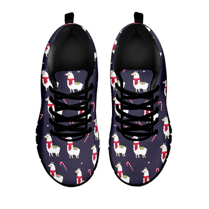 Xmas Llama Pattern Print Black Sneakers