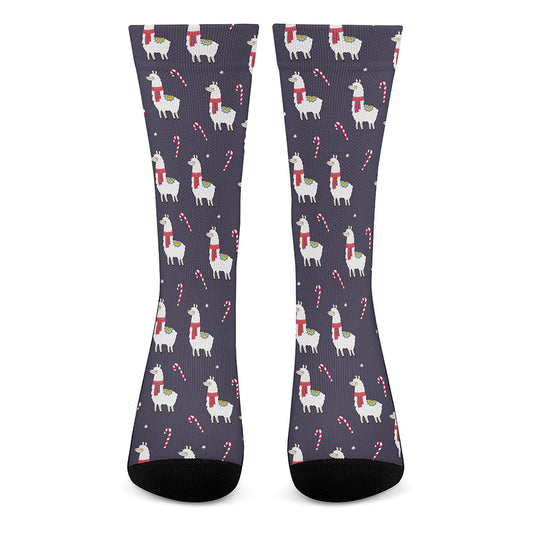 Xmas Llama Pattern Print Crew Socks