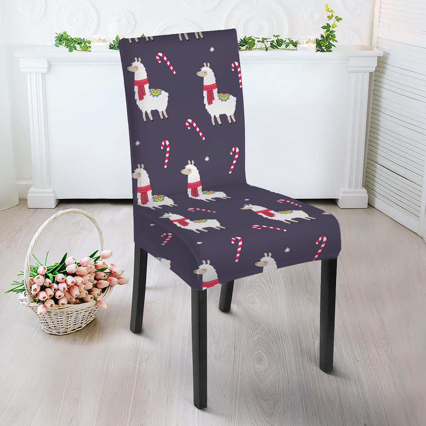 Xmas Llama Pattern Print Dining Chair Slipcover