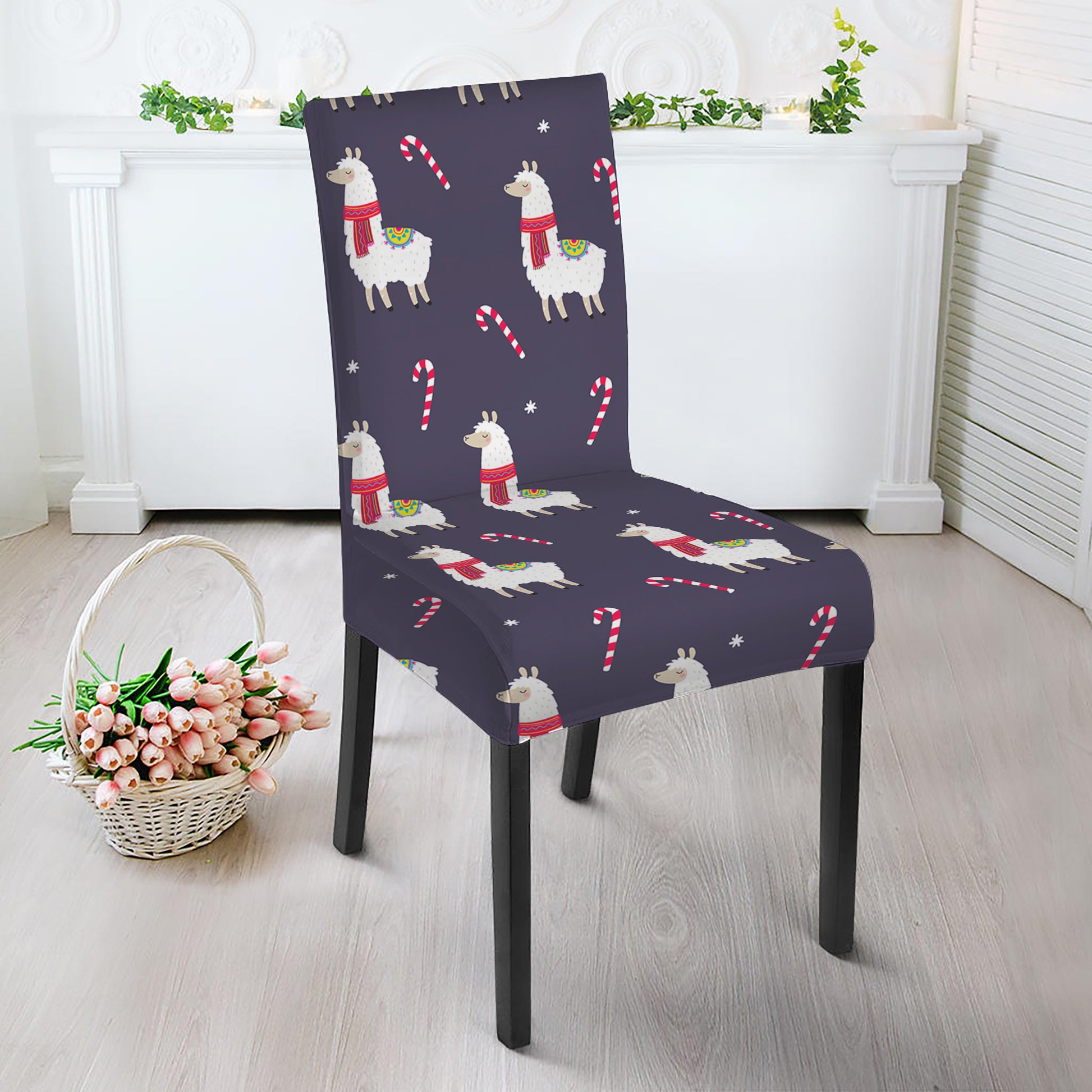 Xmas Llama Pattern Print Dining Chair Slipcover