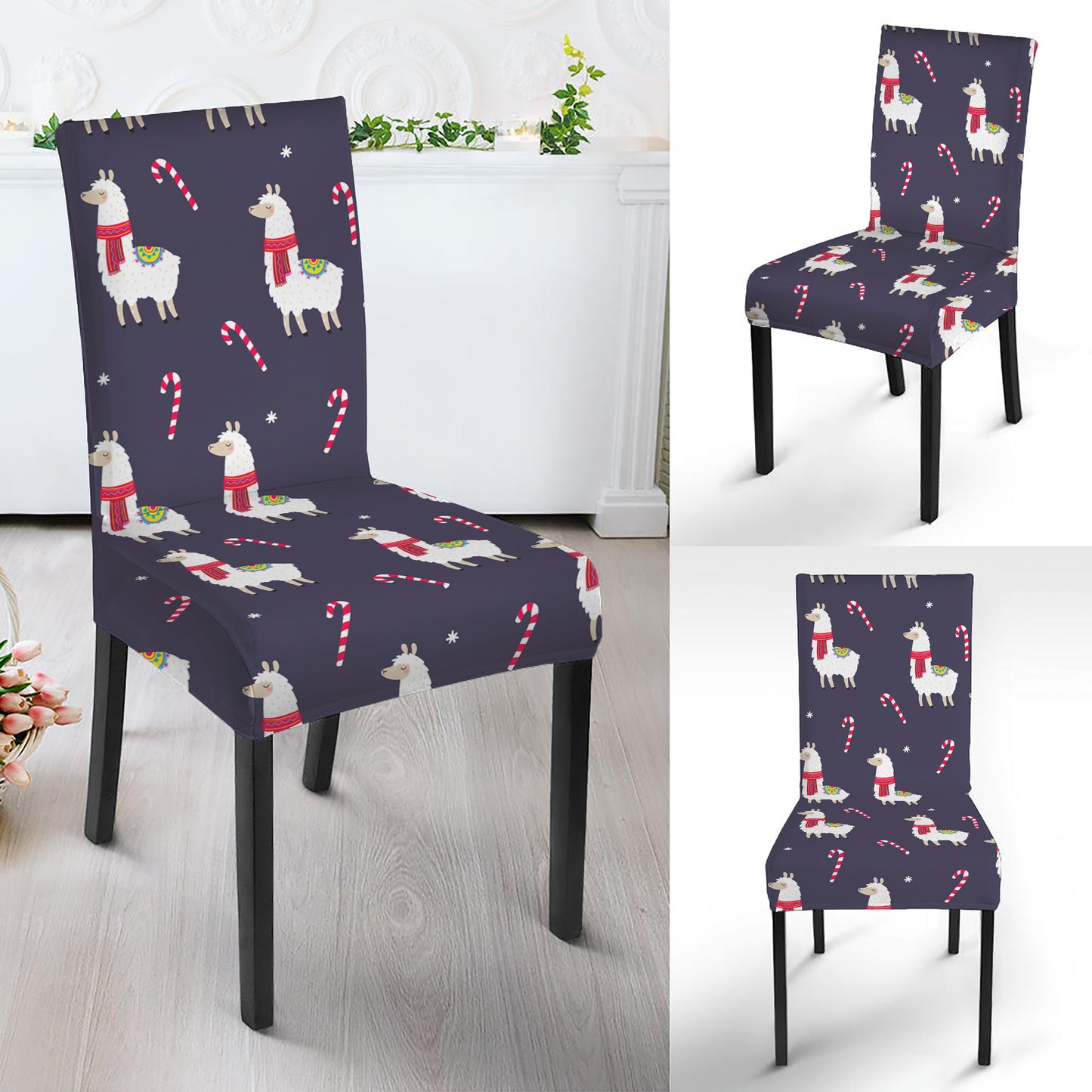 Xmas Llama Pattern Print Dining Chair Slipcover