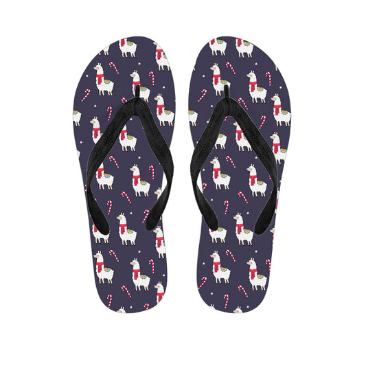 Xmas Llama Pattern Print Flip Flops