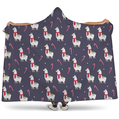 Xmas Llama Pattern Print Hooded Blanket