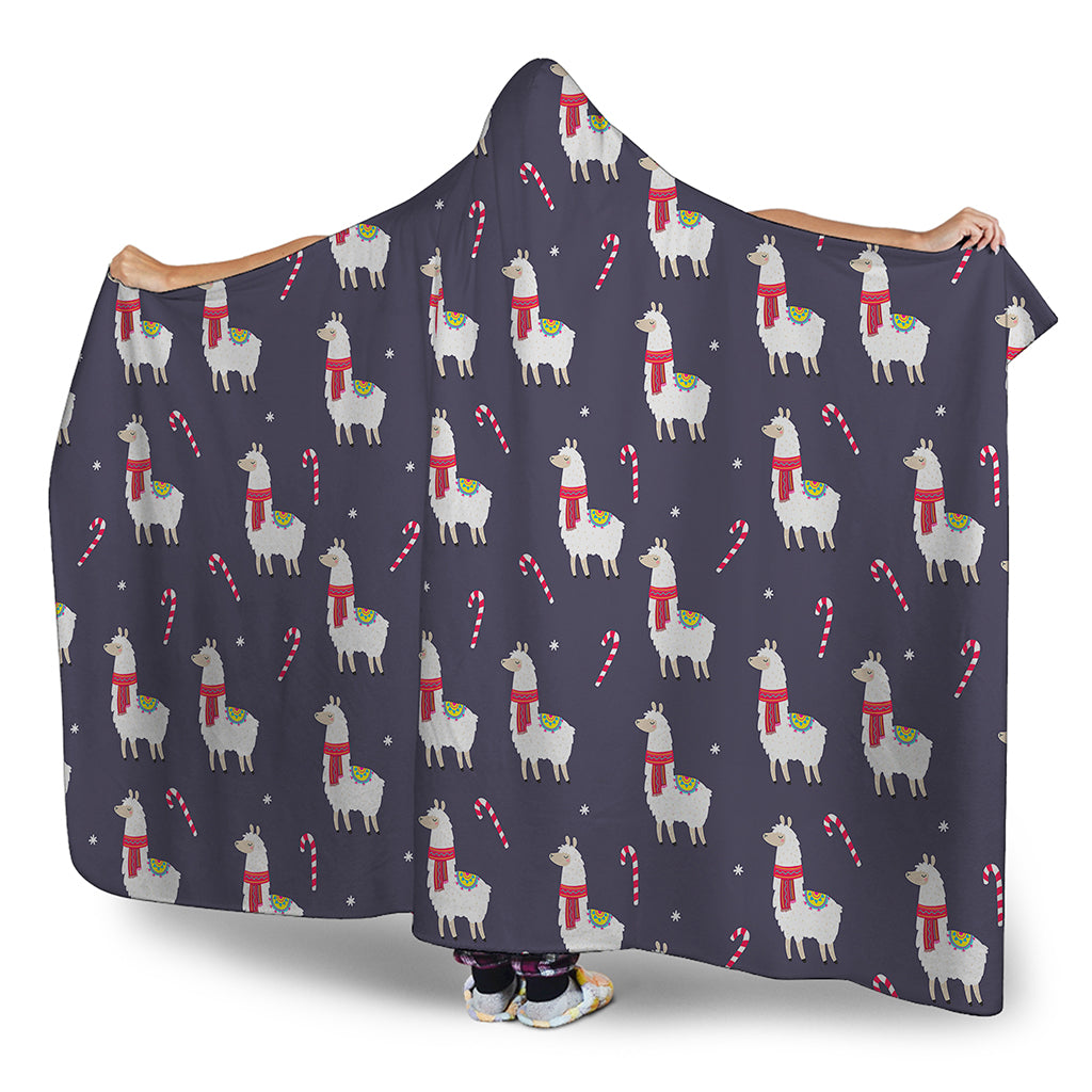 Xmas Llama Pattern Print Hooded Blanket