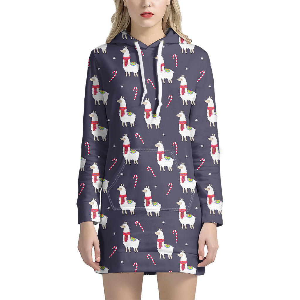 Xmas Llama Pattern Print Hoodie Dress