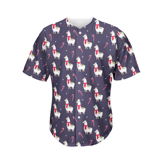Xmas Llama Pattern Print Men's Baseball Jersey