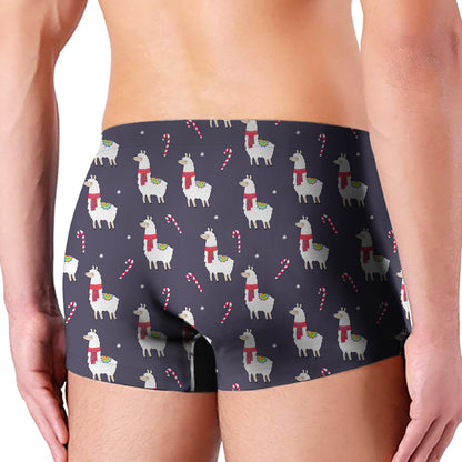 Xmas Llama Pattern Print Men's Boxer Briefs