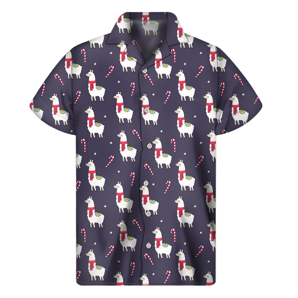 Xmas Llama Pattern Print Men's Short Sleeve Shirt
