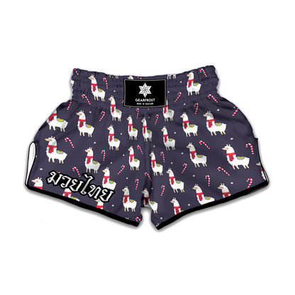 Xmas Llama Pattern Print Muay Thai Boxing Shorts