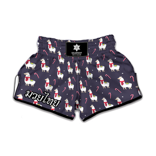 Xmas Llama Pattern Print Muay Thai Boxing Shorts