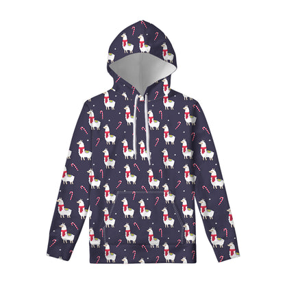 Xmas Llama Pattern Print Pullover Hoodie