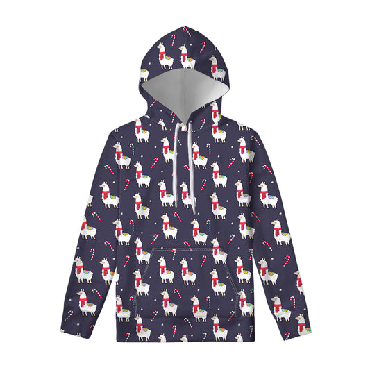 Xmas Llama Pattern Print Pullover Hoodie