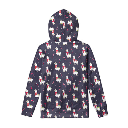 Xmas Llama Pattern Print Pullover Hoodie