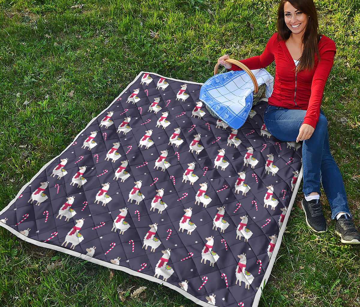 Xmas Llama Pattern Print Quilt