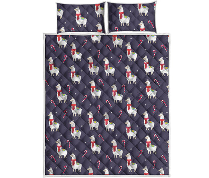 Xmas Llama Pattern Print Quilt Bed Set
