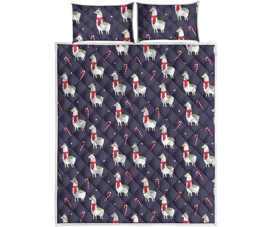 Xmas Llama Pattern Print Quilt Bed Set