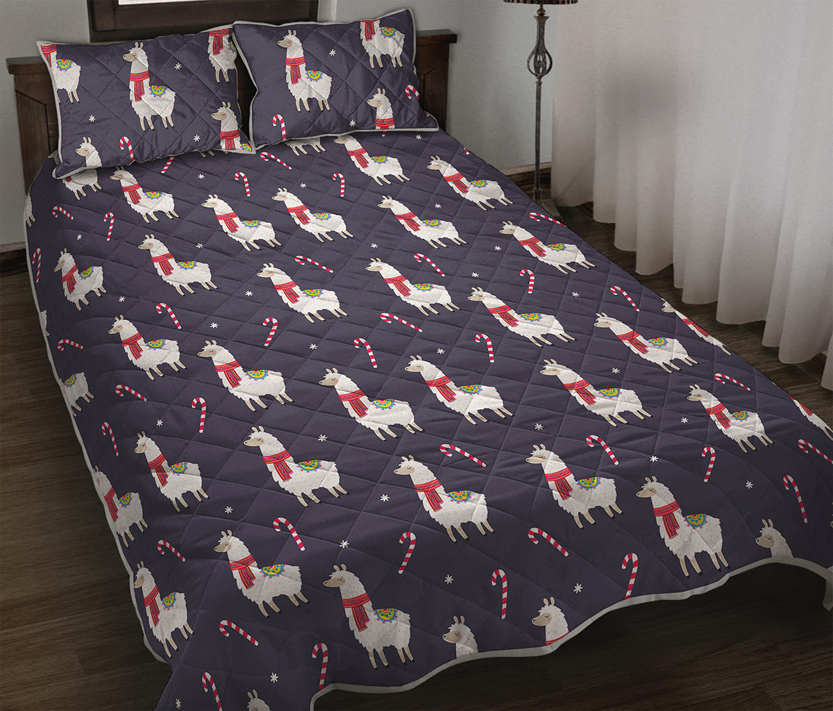 Xmas Llama Pattern Print Quilt Bed Set