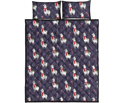 Xmas Llama Pattern Print Quilt Bed Set