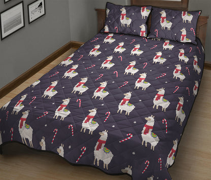 Xmas Llama Pattern Print Quilt Bed Set