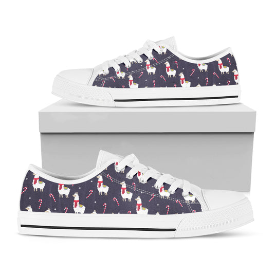 Xmas Llama Pattern Print White Low Top Shoes