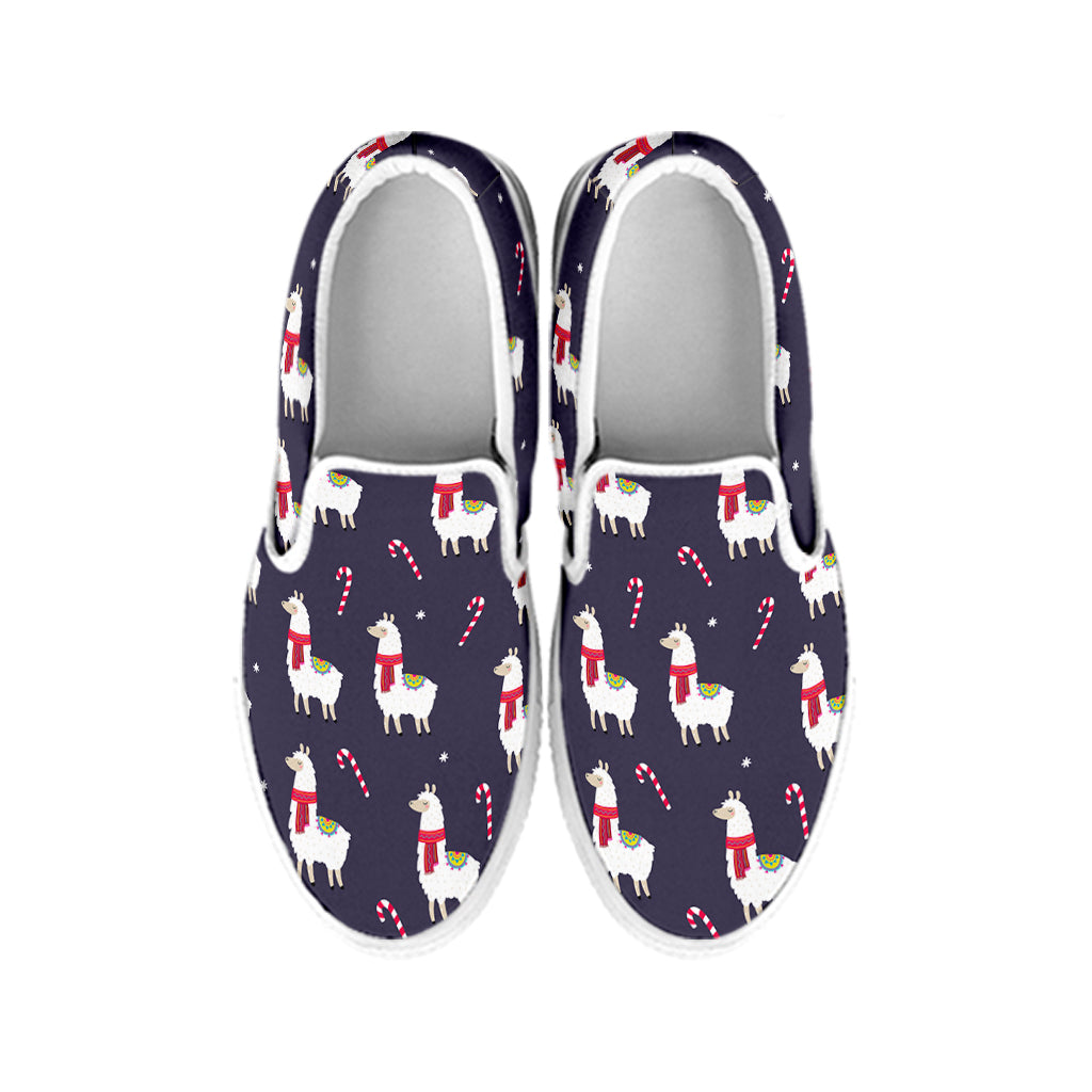 Xmas Llama Pattern Print White Slip On Shoes