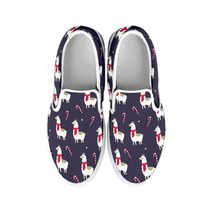 Xmas Llama Pattern Print White Slip On Shoes