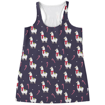 Xmas Llama Pattern Print Women's Racerback Tank Top