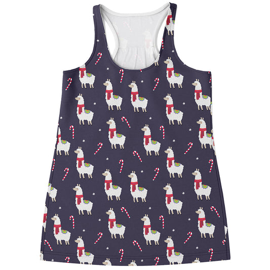 Xmas Llama Pattern Print Women's Racerback Tank Top