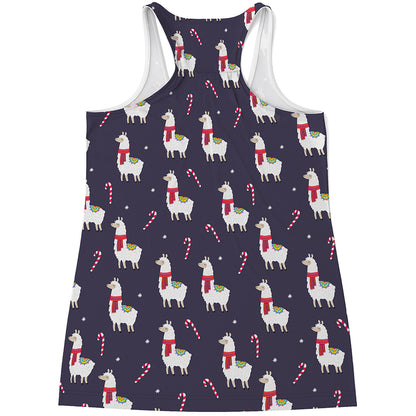 Xmas Llama Pattern Print Women's Racerback Tank Top