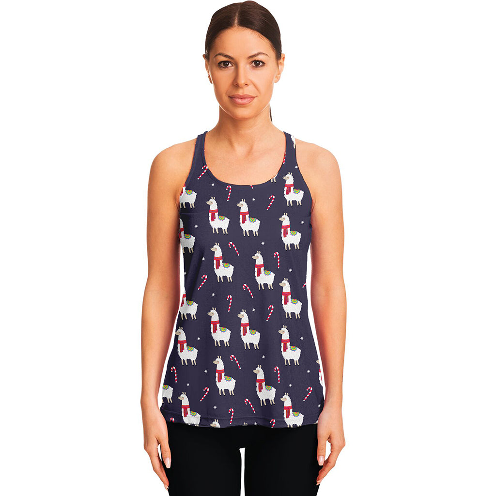 Xmas Llama Pattern Print Women's Racerback Tank Top