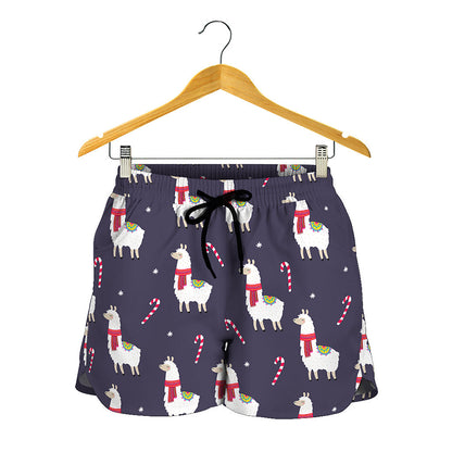 Xmas Llama Pattern Print Women's Shorts