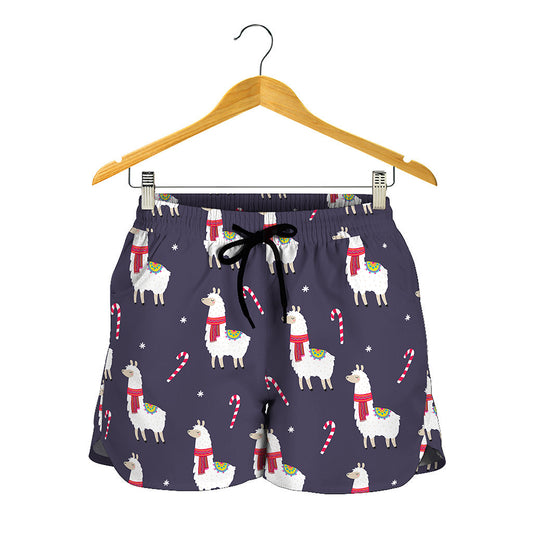 Xmas Llama Pattern Print Women's Shorts