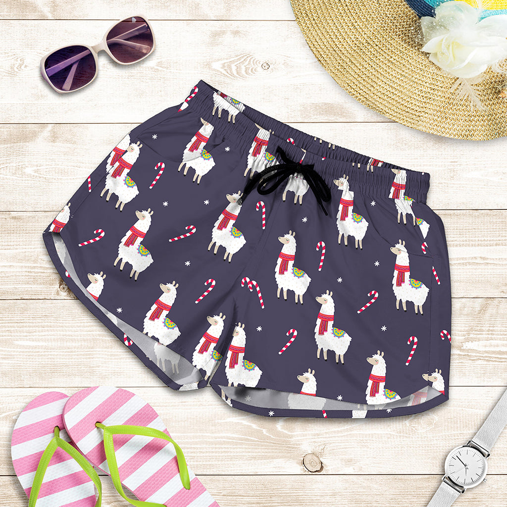 Xmas Llama Pattern Print Women's Shorts