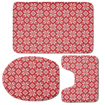 Xmas Nordic Knitted Pattern Print 3 Piece Bath Mat Set