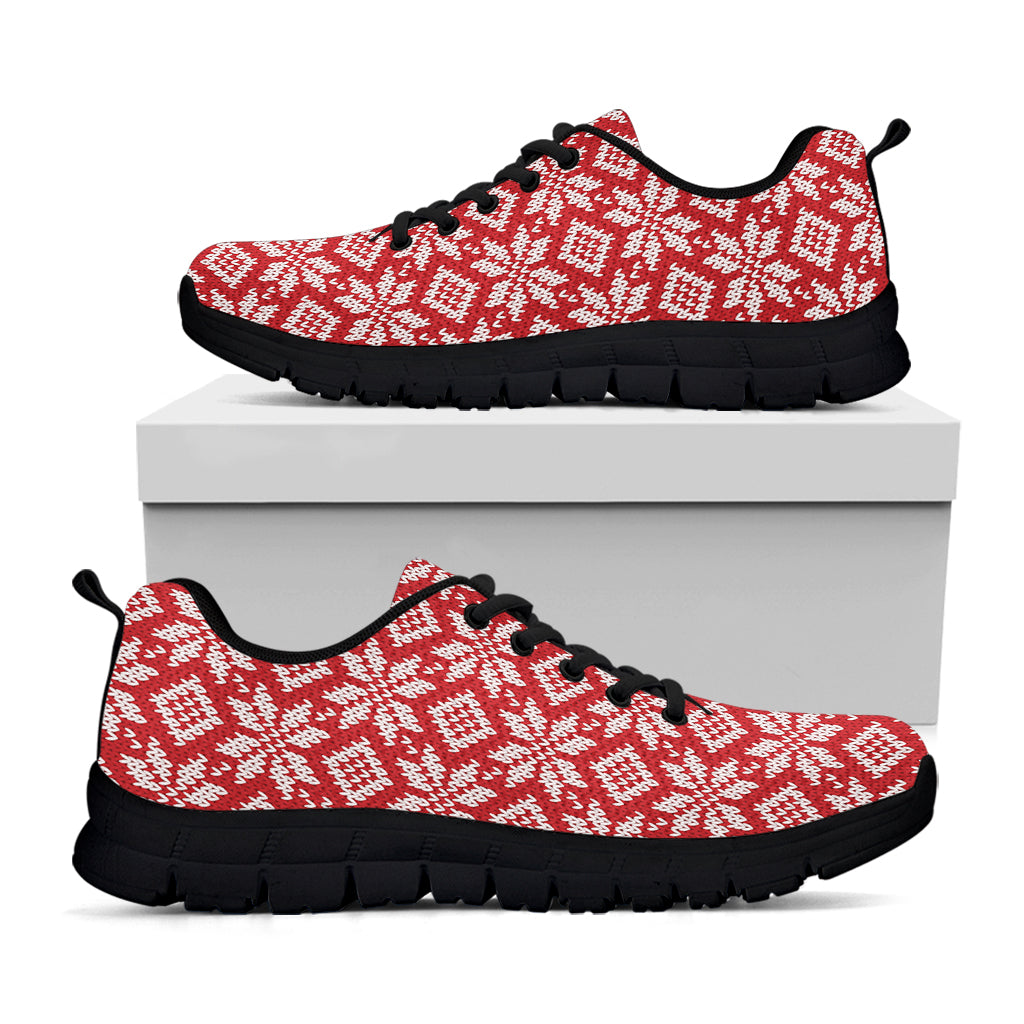 Xmas Nordic Knitted Pattern Print Black Sneakers