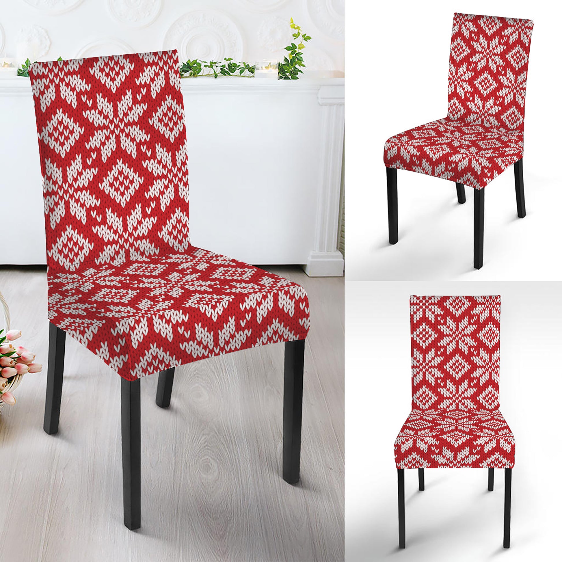 Xmas Nordic Knitted Pattern Print Dining Chair Slipcover