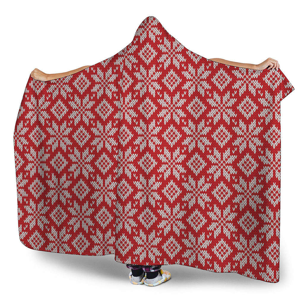 Xmas Nordic Knitted Pattern Print Hooded Blanket