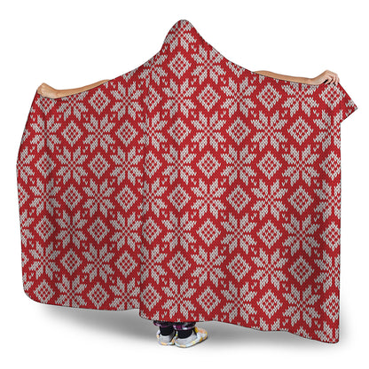 Xmas Nordic Knitted Pattern Print Hooded Blanket