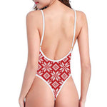Xmas Nordic Knitted Pattern Print One Piece High Cut Swimsuit