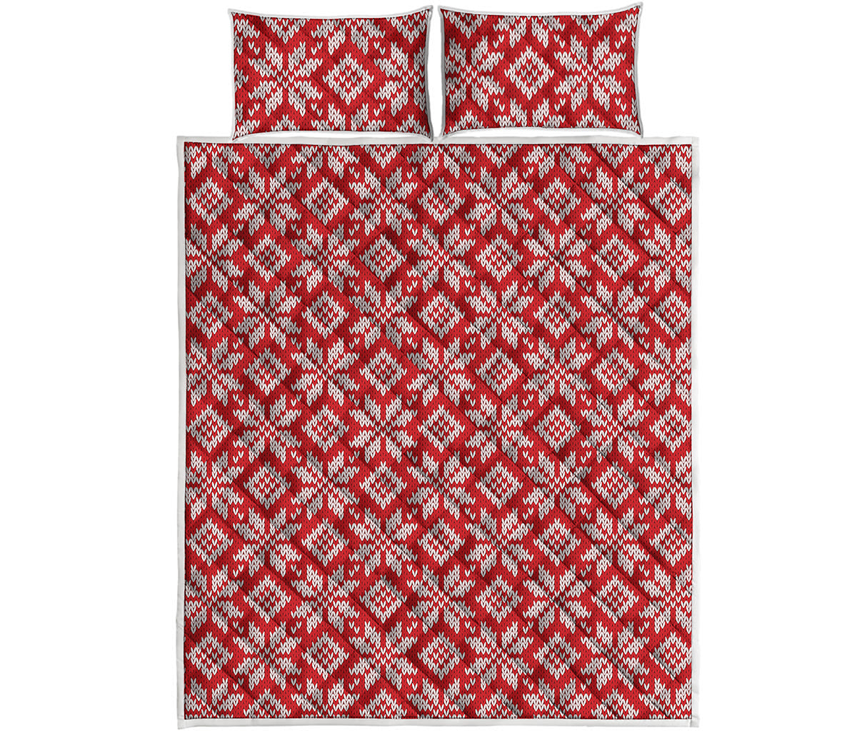 Xmas Nordic Knitted Pattern Print Quilt Bed Set