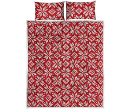 Xmas Nordic Knitted Pattern Print Quilt Bed Set