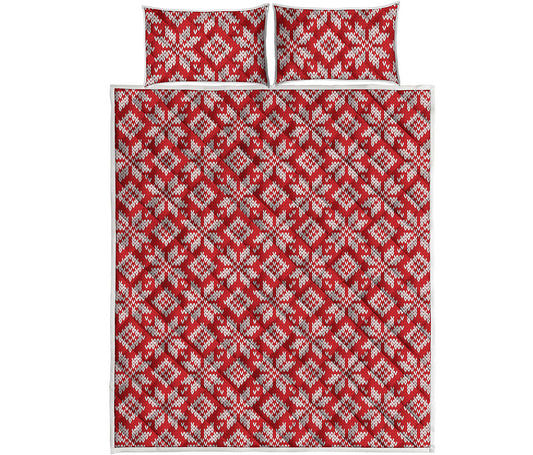 Xmas Nordic Knitted Pattern Print Quilt Bed Set