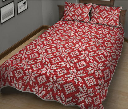 Xmas Nordic Knitted Pattern Print Quilt Bed Set